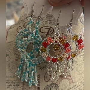 Handmade in Mexico Beaded Dangle Earrings Set of 2 FUN FLIRTY BEACHY